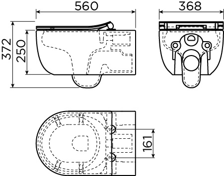 Hammock rimless toilet 56cm, including thin seat with cover