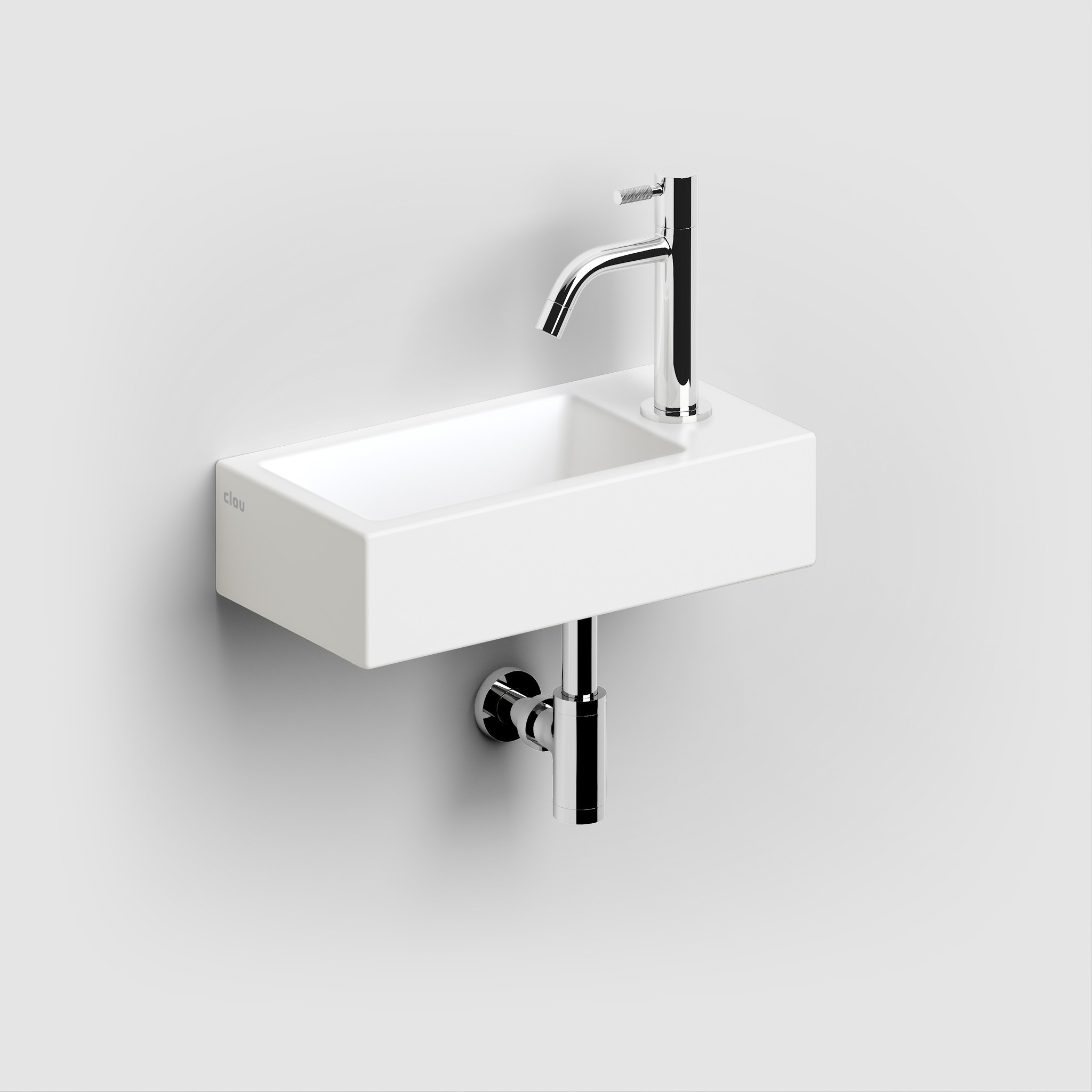 Flush 3 handbasin 36cm, with or without tap hole, with drain, matt white ceramics