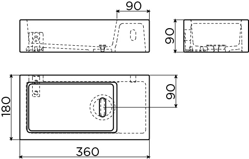 Flush 3 fontein, rechts, zonder kraangat - gekleurd keramiek