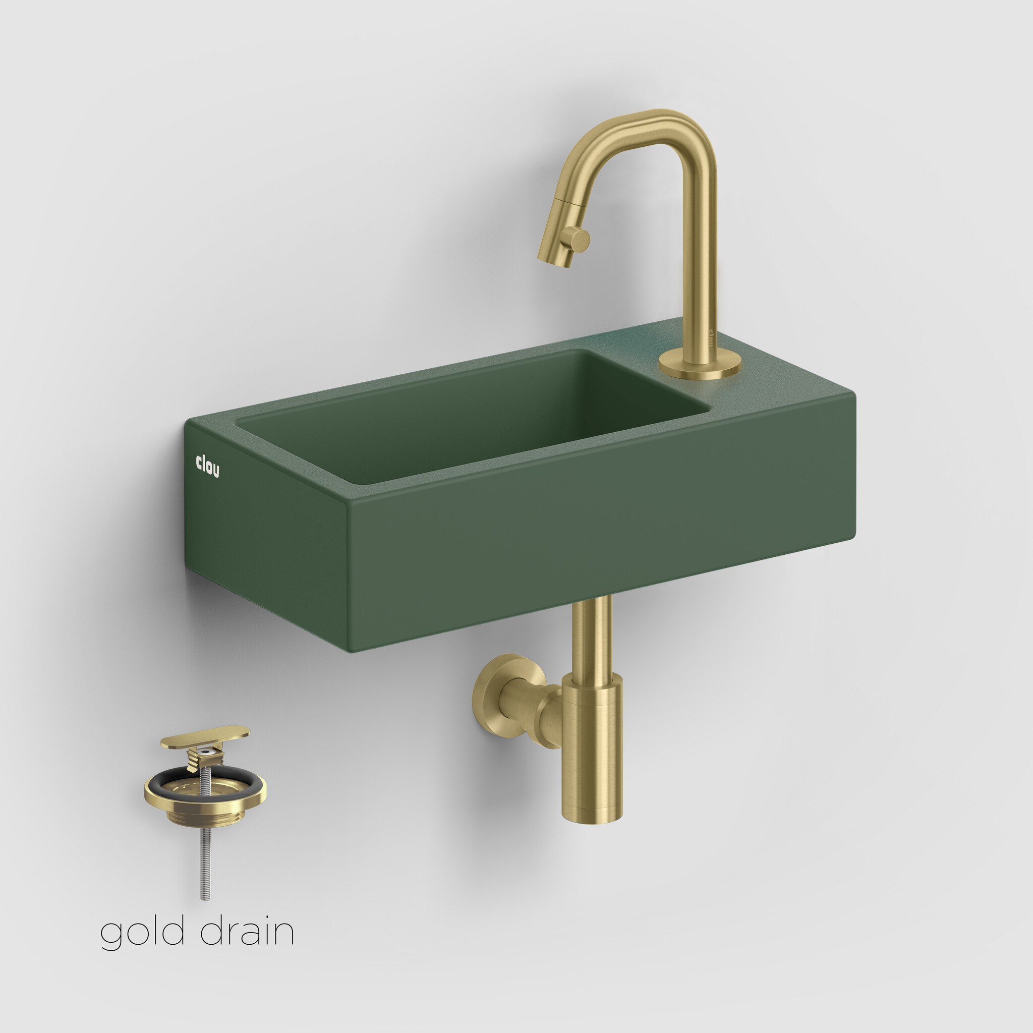 One-Click One-Click handbasin set (Flush 3 handbasin green, Kaldur and MiniSuk gold)