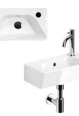 InBe InBe ensemble lave-mains complet 6, avec lave-mains, robinet, bonde libre et siphon, céramique blanche et chrome