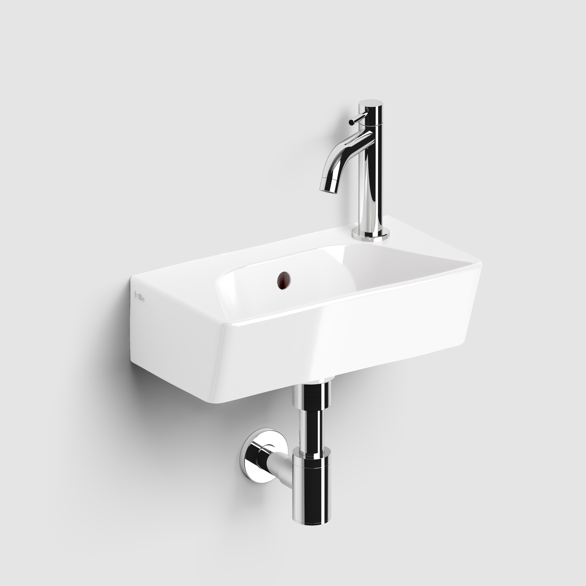 InBe InBe hand basin set 6, with hand basin, tap, drain and trap, white ceramics and chrome