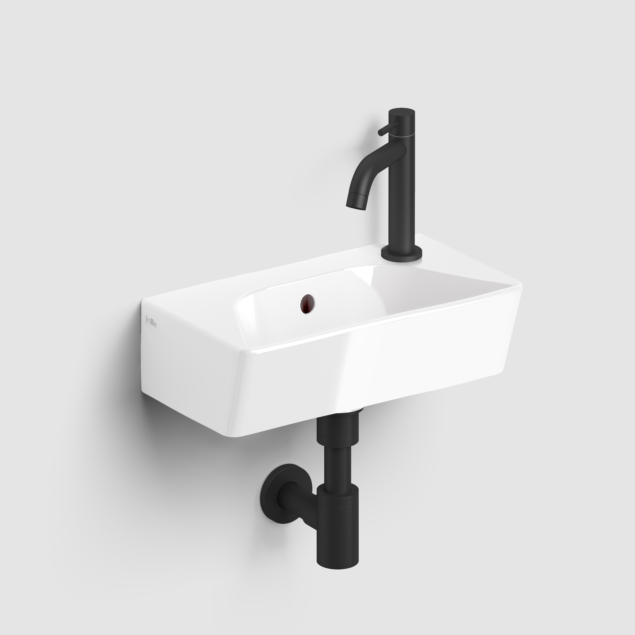 InBe InBe hand basin set 6, with hand basin, tap, drain and trap, white ceramics and matt black