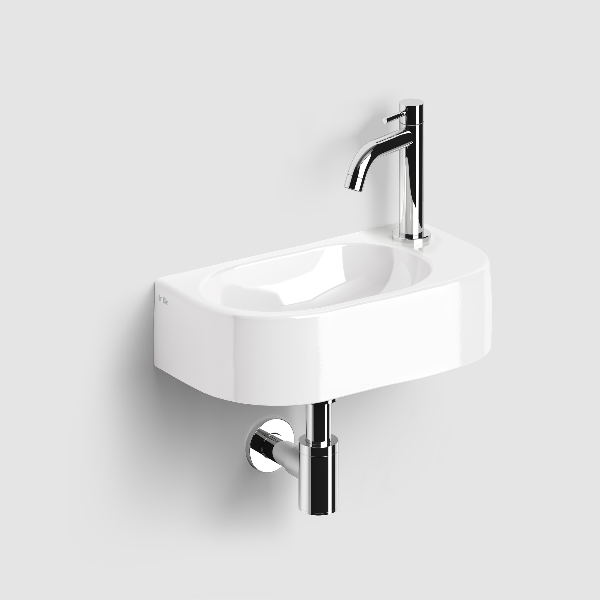 InBe InBe hand basin set 7, with hand basin, tap, drain and trap, white ceramics and chrome