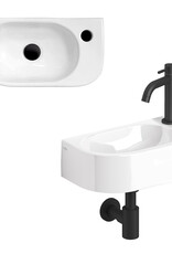 InBe InBe hand basin set 7, with hand basin, tap, drain and trap, white ceramics and matt black