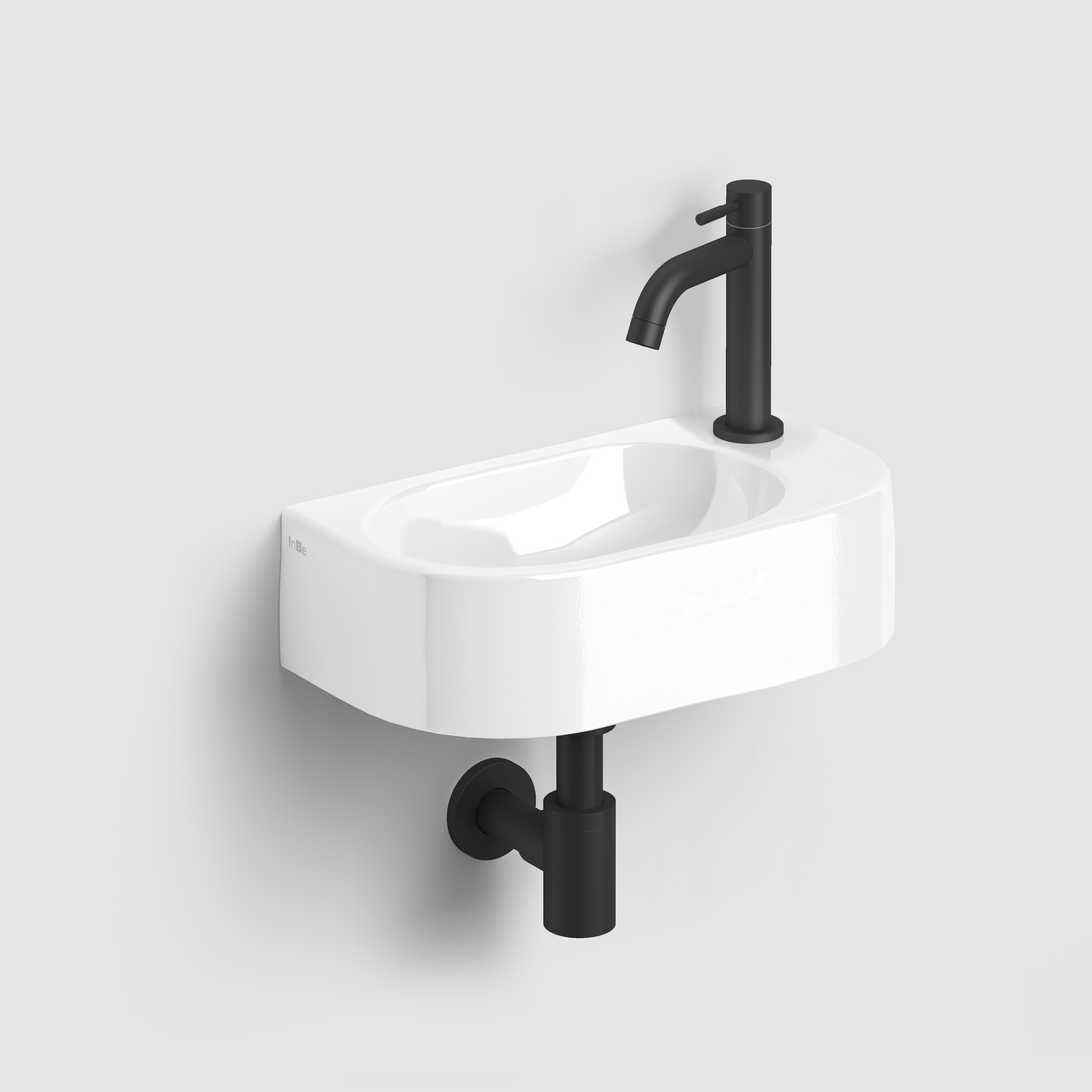 InBe InBe hand basin set 7, with hand basin, tap, drain and trap, white ceramics and matt black
