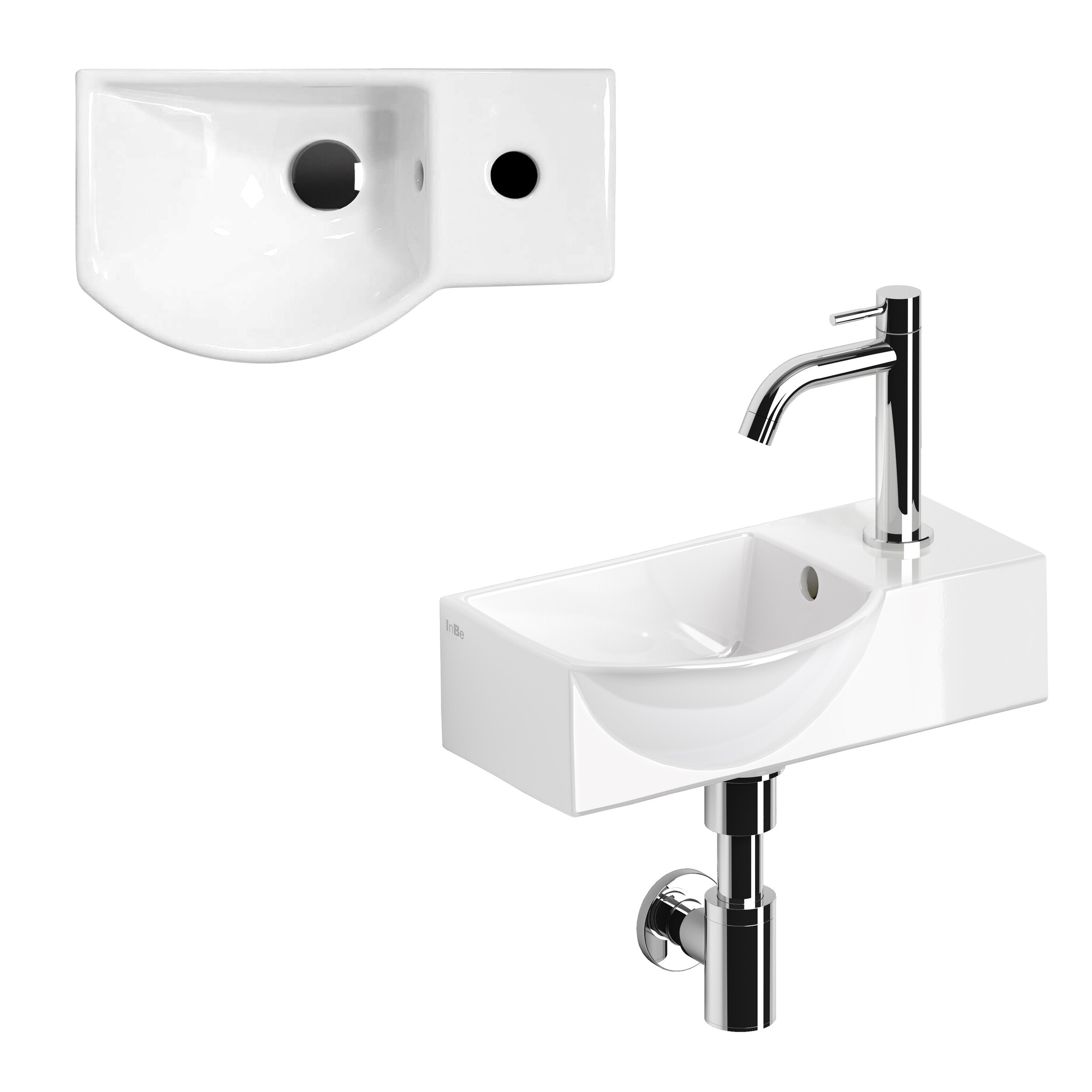 InBe InBe hand basin set 6, with hand basin, tap, drain and trap, white ceramics and chrome