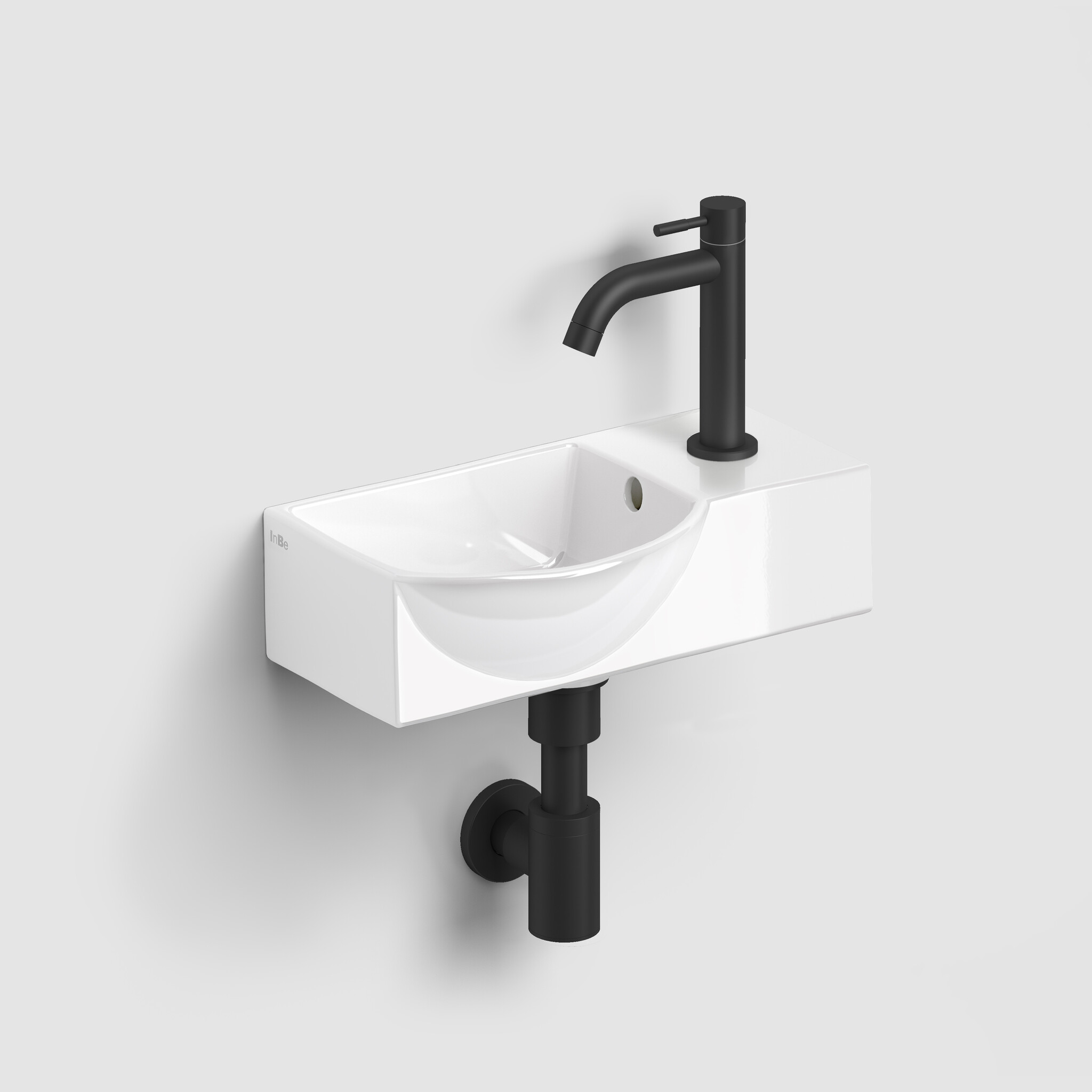 InBe InBe hand basin set 8, with hand basin, tap, drain and trap, white ceramics and matt black