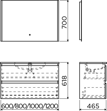 InBe bathroom furniture 120cm, single inset washbasin