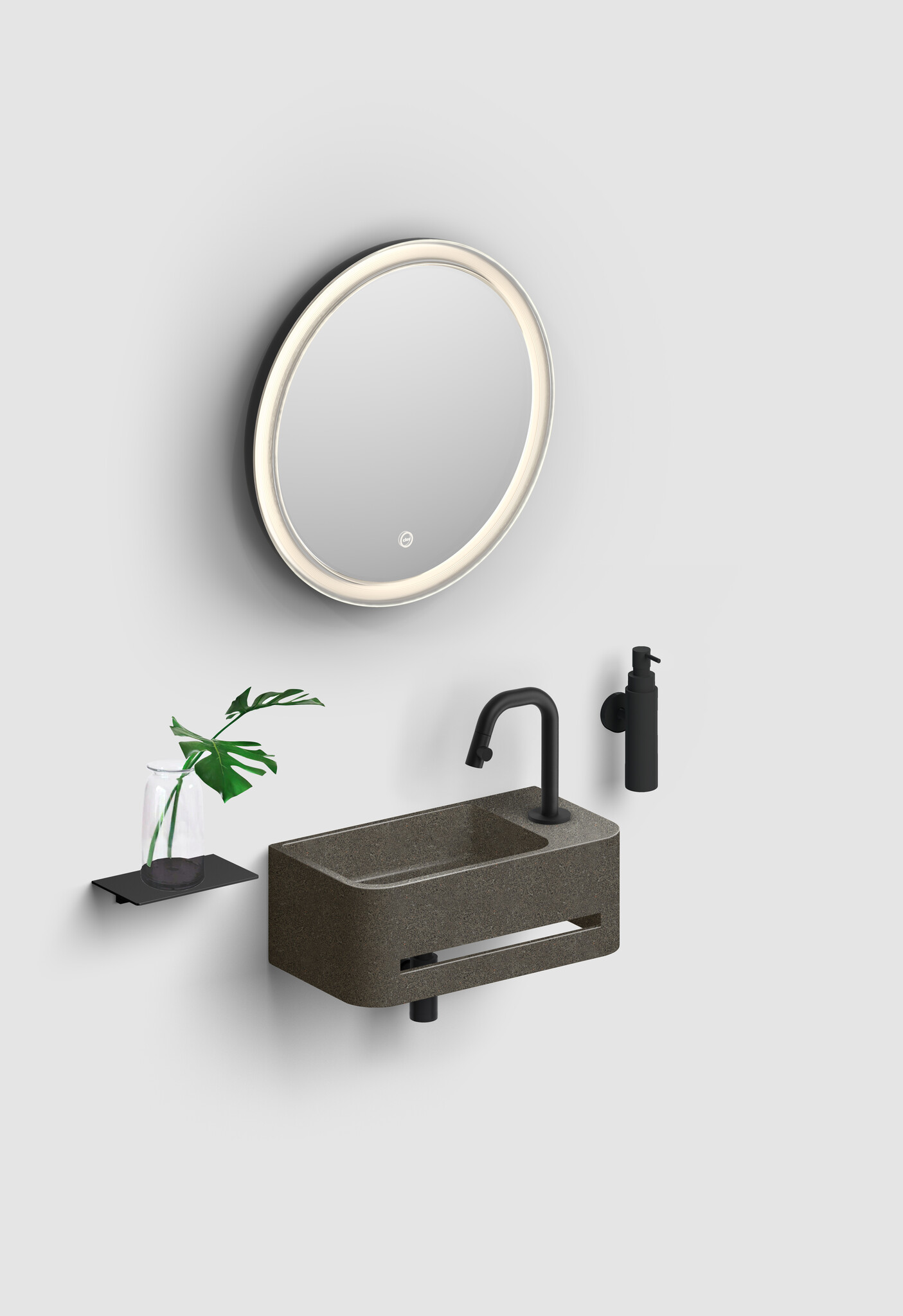 Look at Me mirror with tubular edge, matt black frame