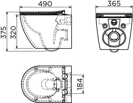 InBe rimless toilet InBe 3, with toilet seat with cover