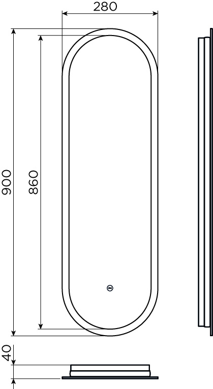 Look at Me oval mirror, satin edge, with lighting and sensor control