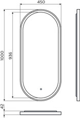 Look at Me oval mirror, matt black, with lighting and sensor control
