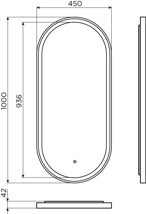 Look at Me oval mirror, matt black, with lighting and sensor control