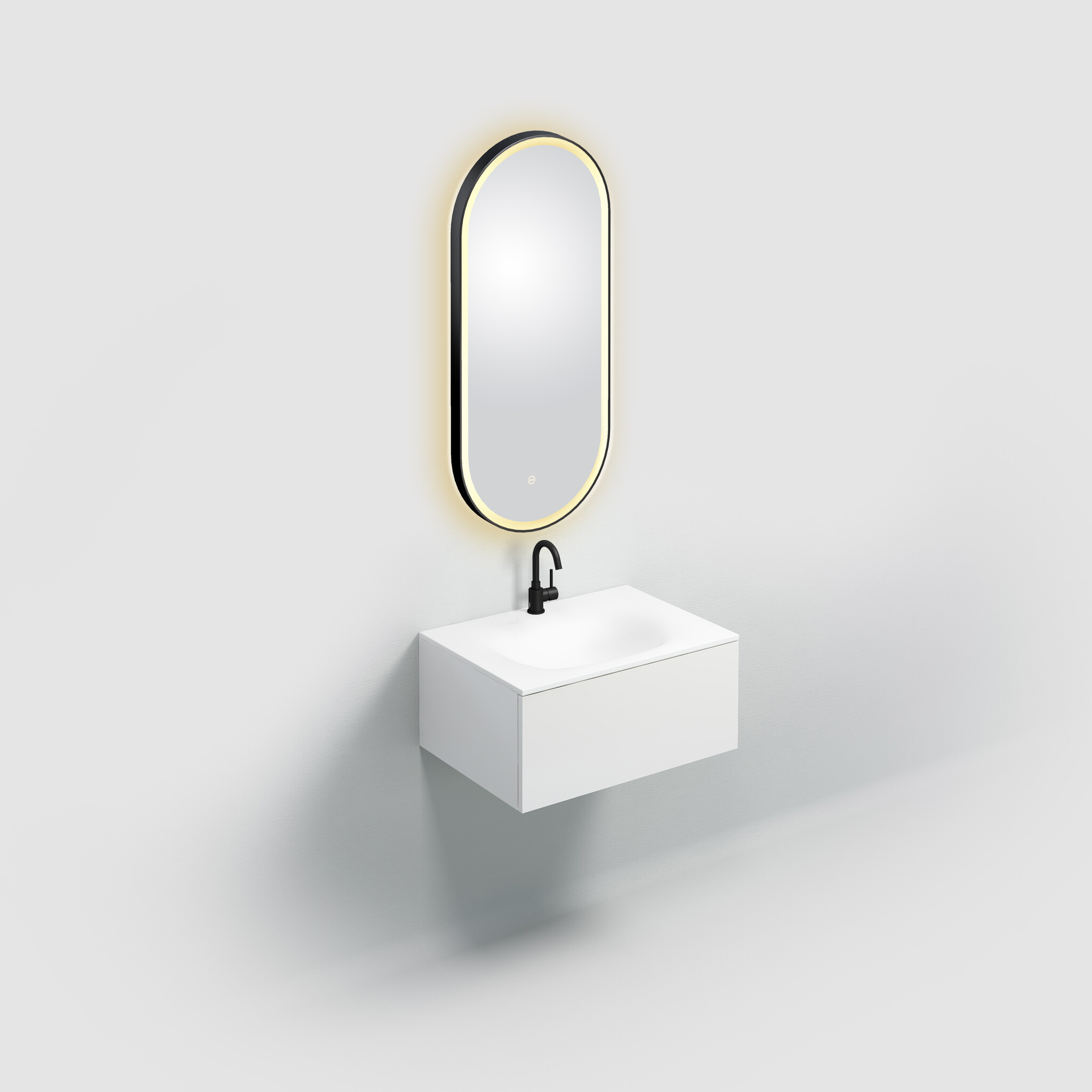 Look at Me miroir ovale, noir mat, avec éclairage et contrôle par capteur