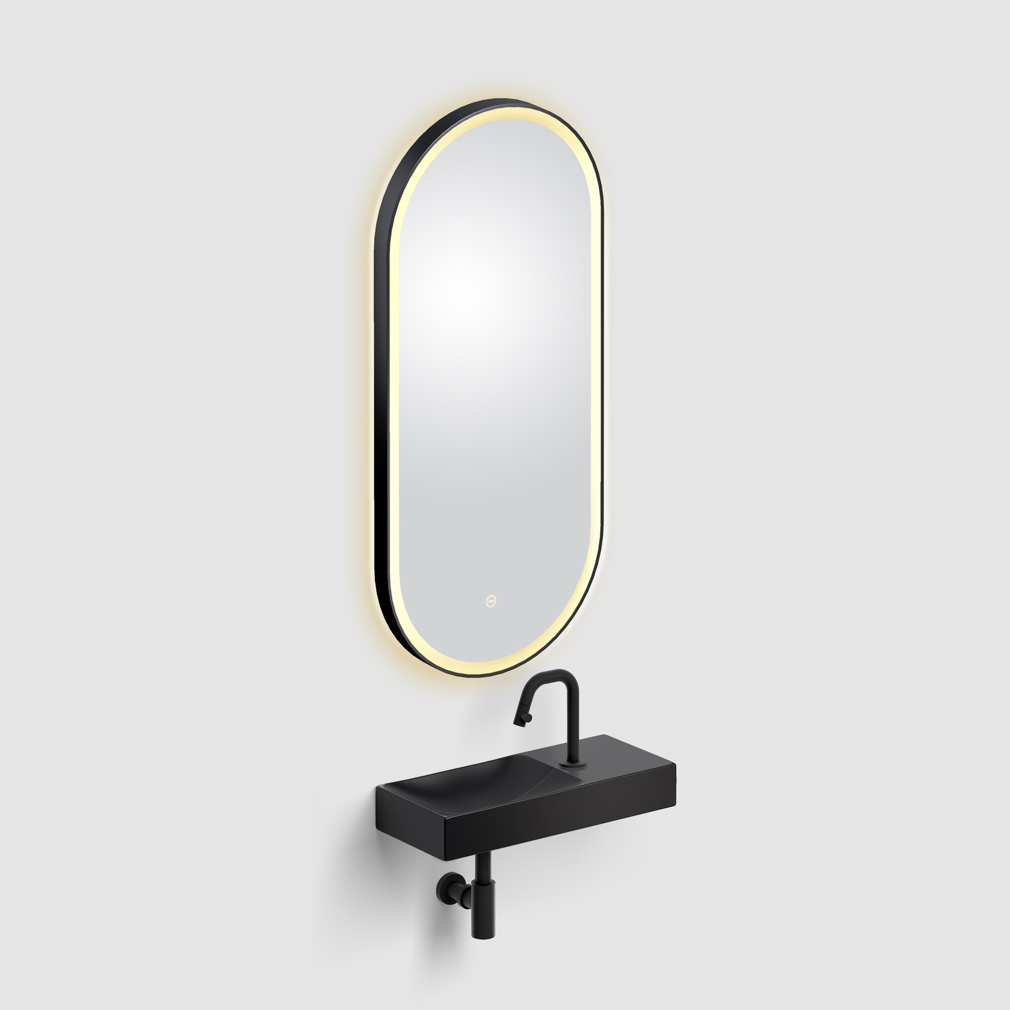 Look at Me miroir ovale, noir mat, avec éclairage et contrôle par capteur