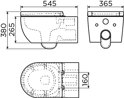 New Hammock toilette sans bord, à suspendre, 54 cm, abattant épais