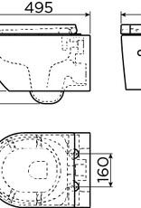 New Hammock toilette sans bord, à suspendre, 49 cm, abattant épais