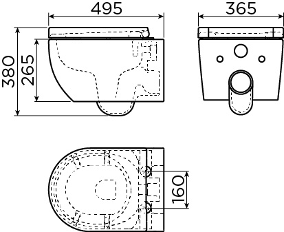 New Hammock toilette sans bord, à suspendre, 49 cm, abattant épais