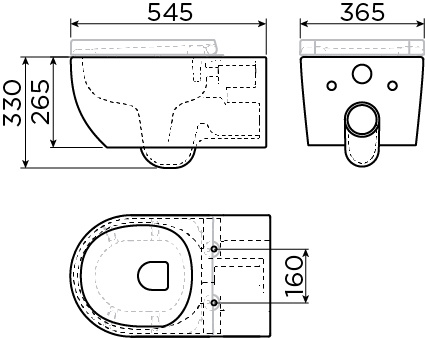 New Hammock rimless toilet, wall mounted, 54 cm, without seat