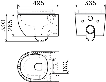 New Hammock toilette sans bord, à suspendre, 49 cm, sans abattant