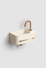 InBe 9 lave-mains 43cm, avec porte-serviette, beige Microrazzo béton, avec trou pour robinet à droîte, avec bonde fermable avec couvercle en Microrazzo