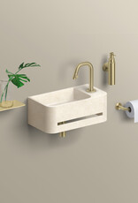 InBe 9 lave-mains 43cm, avec porte-serviette, beige Microrazzo béton, avec trou pour robinet à droîte, avec bonde fermable avec couvercle en Microrazzo