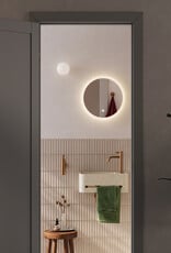 InBe 9 fontein 43cm, met handdoekhouder, beige Microrazzo beton, met kraangat rechts, met afsluitbare afvoerplug met Microrazzo cover.