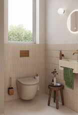 InBe 9 lave-mains 43cm, avec porte-serviette, beige Microrazzo béton, avec trou pour robinet à droîte, avec bonde fermable avec couvercle en Microrazzo