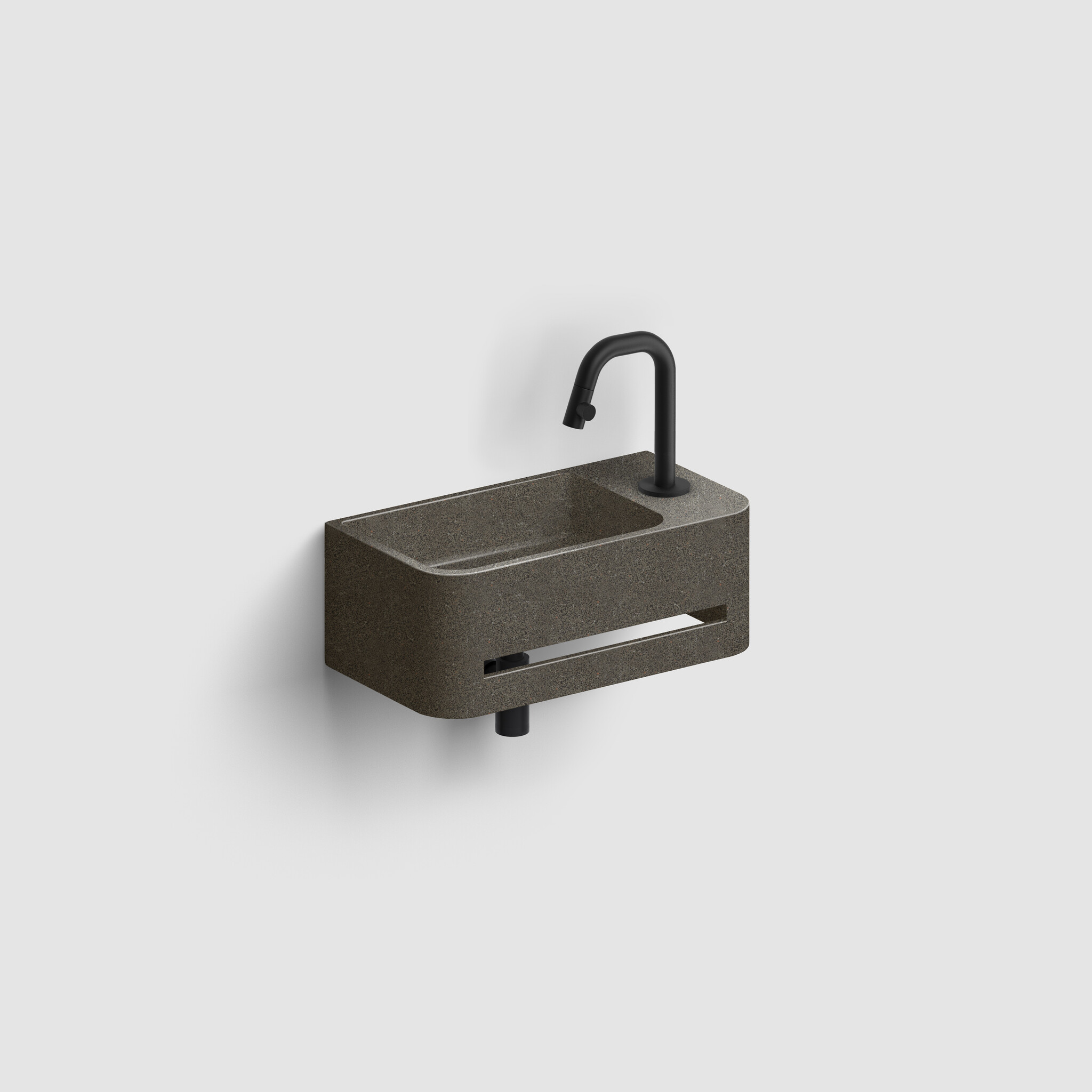 InBe  9 handbasin 43cm, with towel holder, anthracite Microrazzo concrete, with tap hole right, with closable drain with Microrazzo cover - Copy