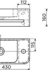 InBe 9 lave-mains 43cm, avec porte-serviette, gris Microrazzo béton, avec trou pour robinet à droîte, avec bonde fermable avec couvercle en Microrazzo - Copy