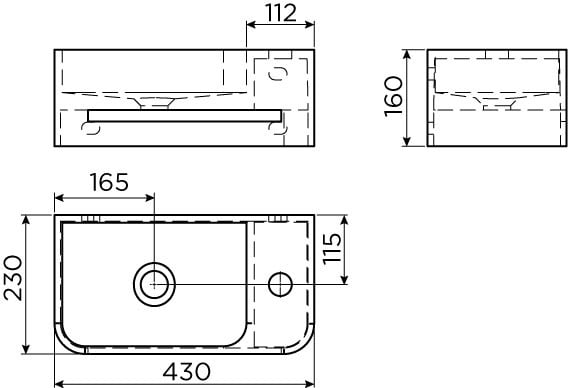 InBe 9 lave-mains 43cm, avec porte-serviette, gris Microrazzo béton, avec trou pour robinet à droîte, avec bonde fermable avec couvercle en Microrazzo - Copy