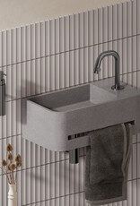 InBe  9 handbasin 43cm, with towel holder, grey Microrazzo concrete, with tap hole right, with closable drain with Microrazzo cover - Copy