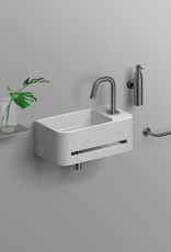 InBe  9 handbasin 43cm, with towel holder, grey Microrazzo concrete, with tap hole right, with closable drain with Microrazzo cover - Copy