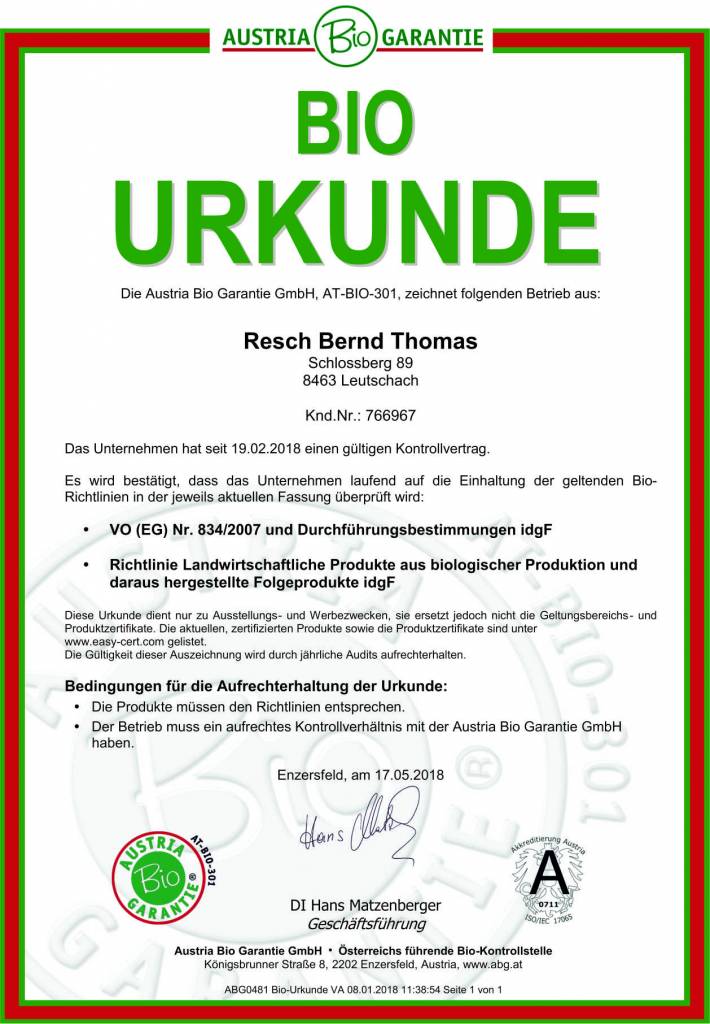 RESCH BIO Kürbiskernöl (AT BIO 301) 0,2 ltr. Tonflasche