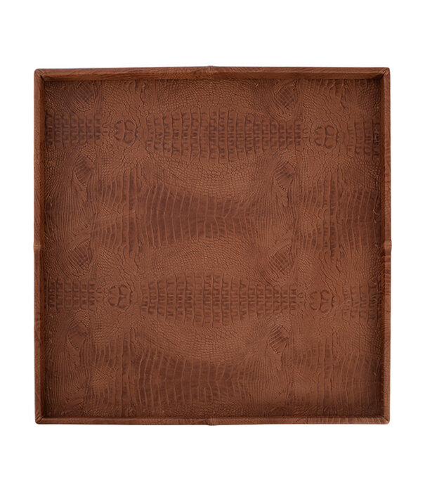 Exclusieve leren dienblad croco print Cognac L80 B80 H6