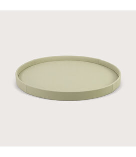 Exclusieve ronde leren dienblad glad Crème D70 H6