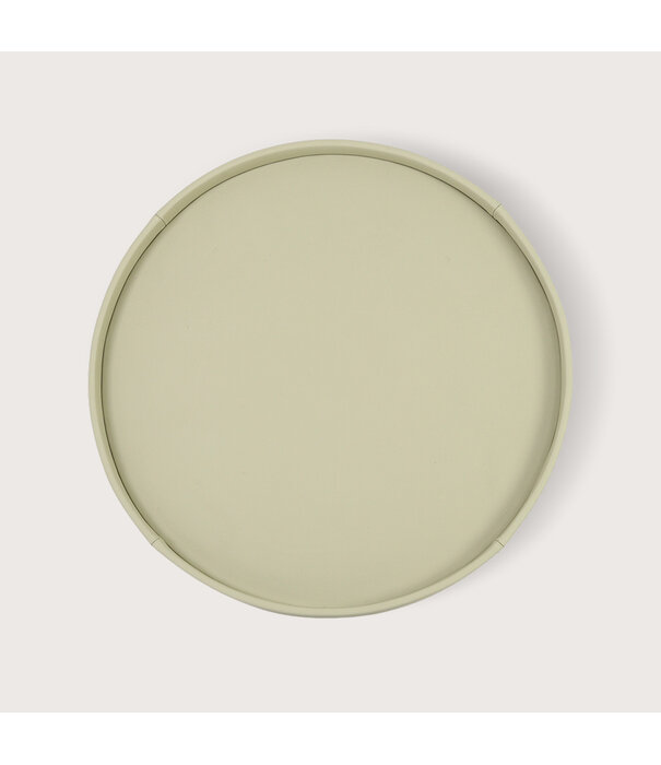 Exclusieve ronde leren dienblad glad Crème D70 H6