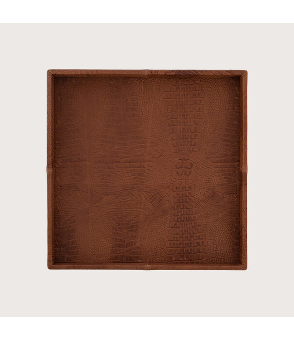 Exclusieve leren dienblad croco print Cognac L60 B60 H6