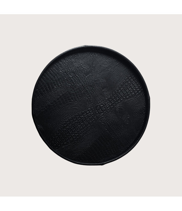 Exclusive round leather tray croco print Black D50 H6