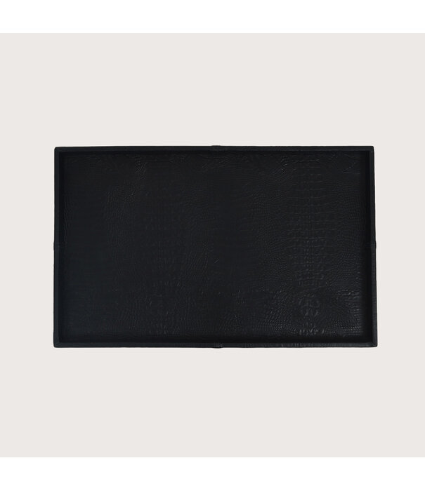 Exclusieve leren dienblad croco print Zwart L50 B80 H6