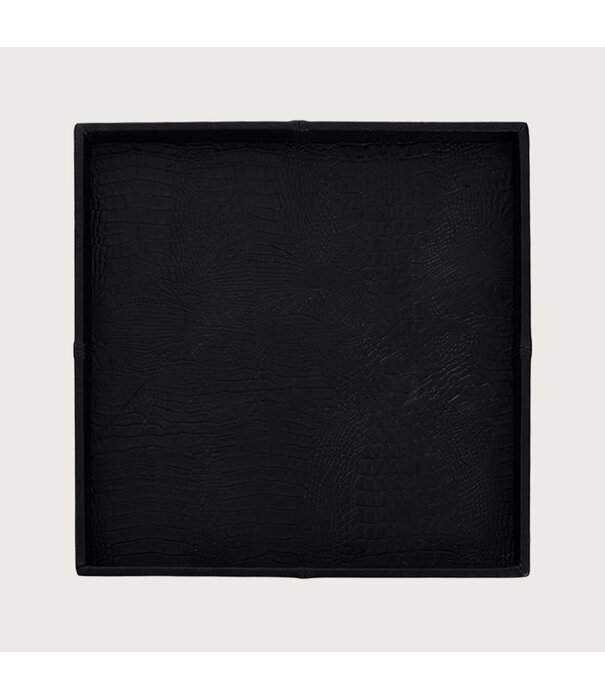 Exclusieve leren dienblad croco print Zwart L80 B80 H6