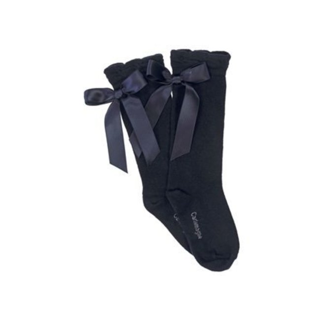 CARLOMAGNO - Socks Satin Bow Knee High Navy Blue