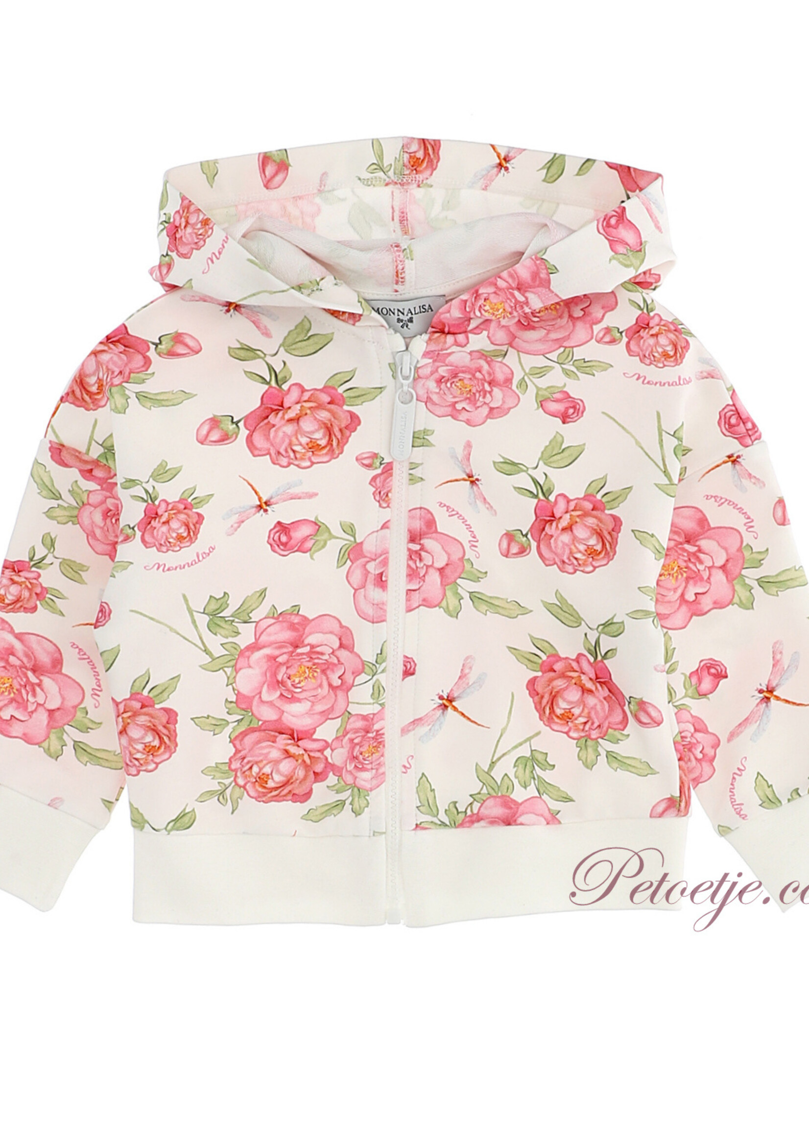 Baby Girls White Pink Floral Zip Up Top Petoetje