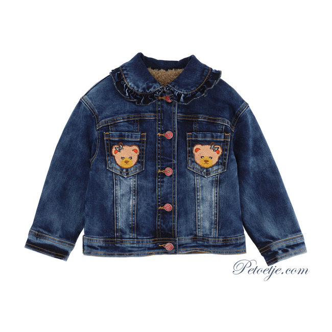 Girls Blue Padded Teddy Denim Jacket 