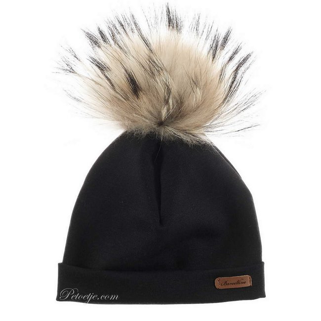 Boys Black Fur Pom-Pom Hat - Petoetje
