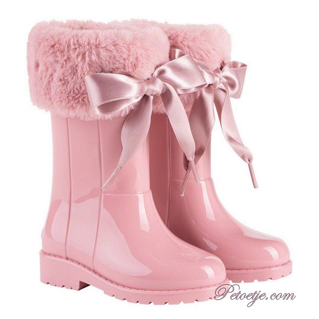 Pink Soft Faux Fur Cuff Ribbon Tie Rain 