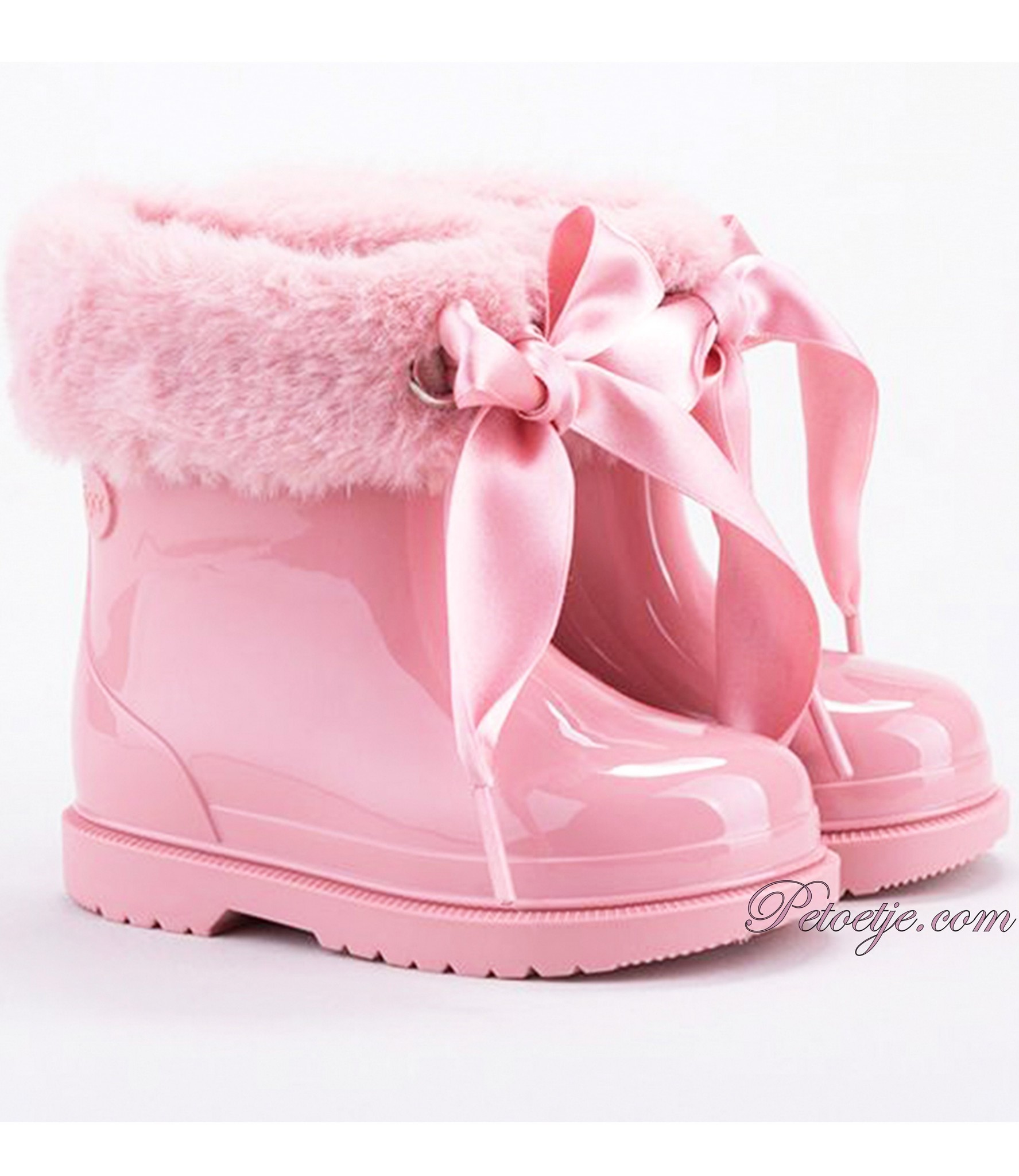 Meisjes Bimbi Roze Regenlaarzen \u0026 Zachte Imitatie Bont - Petoetje