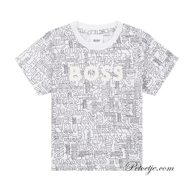 HUGO BOSS Kidswear  Baby Boys White Cotton All Over Logo T-shirt