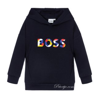 HUGO BOSS Kidswear  Navy Blue Colour Logo Hoodie
